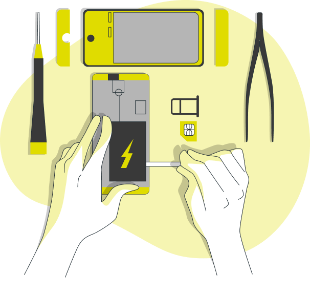 Ilustraci&oacute;n de reparaci&oacute;n de un tel&eacute;fono m&oacute;vil